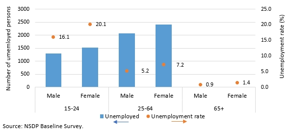 Figure 4. Unemployed persons aged 15 years and above and unemployment rate (%). Vanuatu, 2019